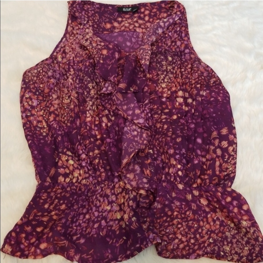 a.n.a Floral Firecracker Ruffle Sleeveless Blouse Peplum Top L